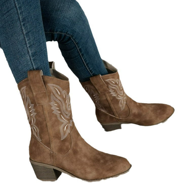 Damen Western-Boots im Vintage-Stil mit Stickerei, Schlupfprofil und leichtem Blockabsatz Echo Archiv