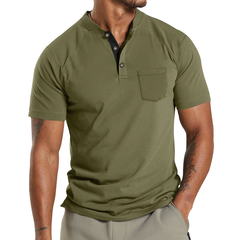 Herren Kurzarm-Henley-T-Shirt mit praktischer Brusttasche und modernem Kragen Echoarchiv