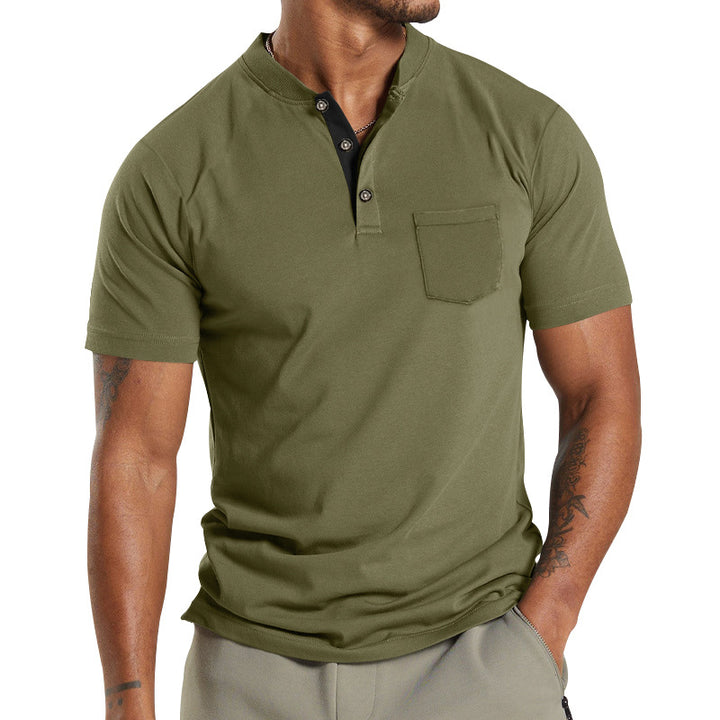 Herren Kurzarm-Henley-T-Shirt mit praktischer Brusttasche und modernem Kragen Echoarchiv