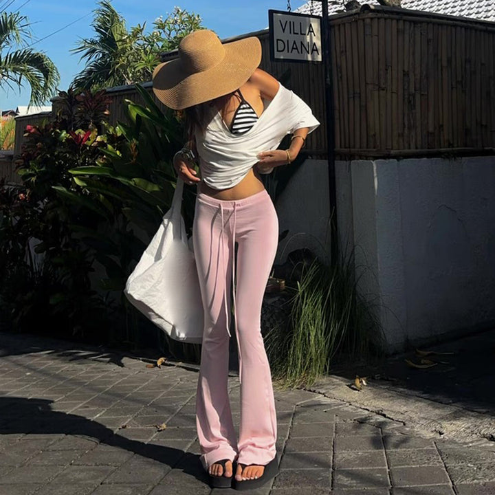 Damen nan ausgestellte Loungehose mit Bindekordel, hohem Komfortbund und weichem Jerseyfall Echo Archiv