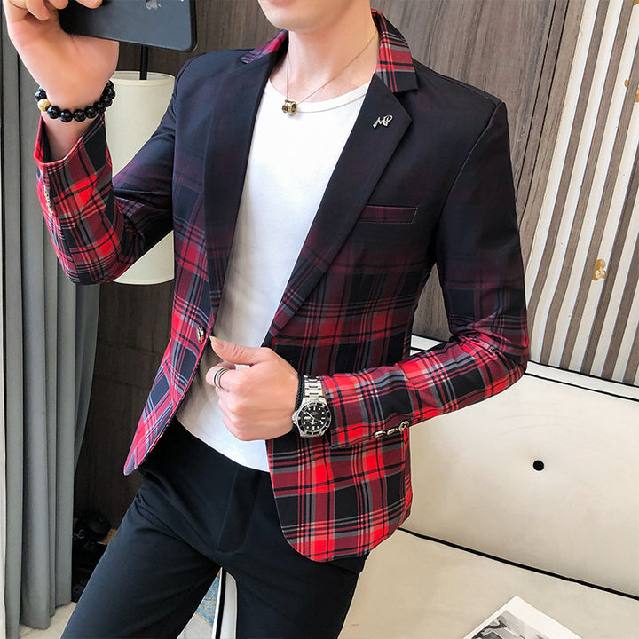 Herren eleganter Karo-Blazer mit modernem Schnitt und feinen Details Echoarchiv