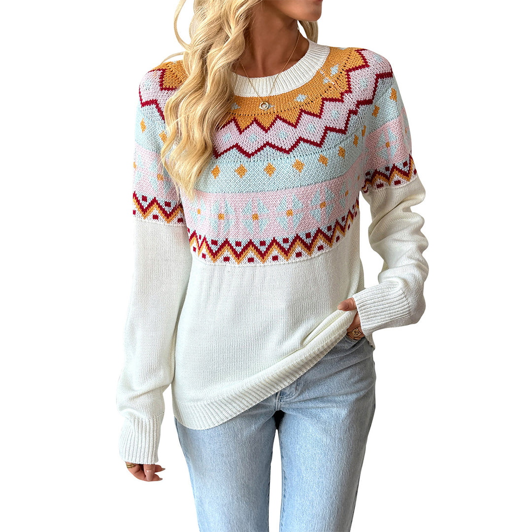 Damen Gemusterter Strickpullover mit Rundhalsausschnitt und Fair-Isle-Motiv Echoarchiv
