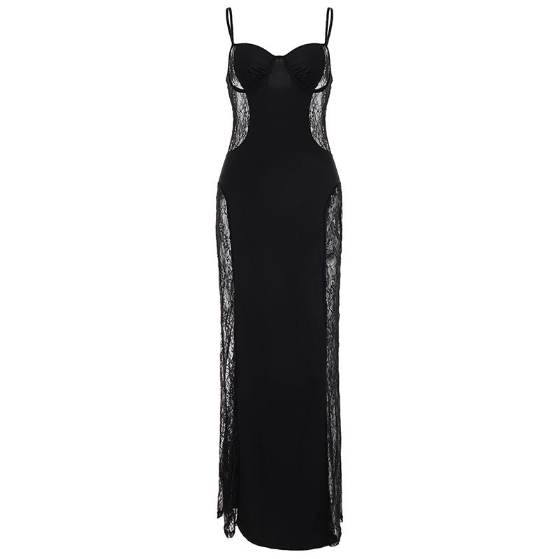 Damen Spitzen-Midi-Kleid mit transparenter Seitenpartie und verführerischem Design Echo Archiv