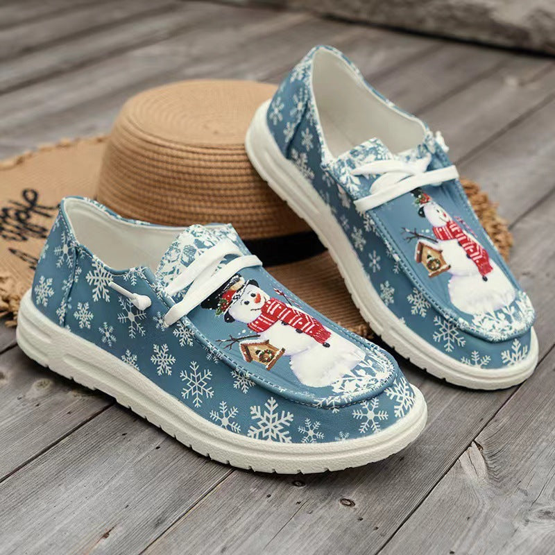 Damen Canvas‑Sneaker mit festlichem Schneemann‑Print, gepolstertem Komfortfußbett und rutschfester Gummisohle Echo Archiv