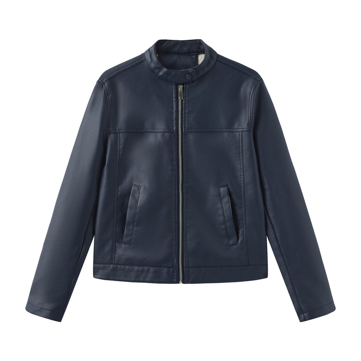 Herren nan minimalistische Kunstlederjacke mit Stehkragen, Metallreißverschluss und eingearbeiteten Seitentaschen Echo Archiv