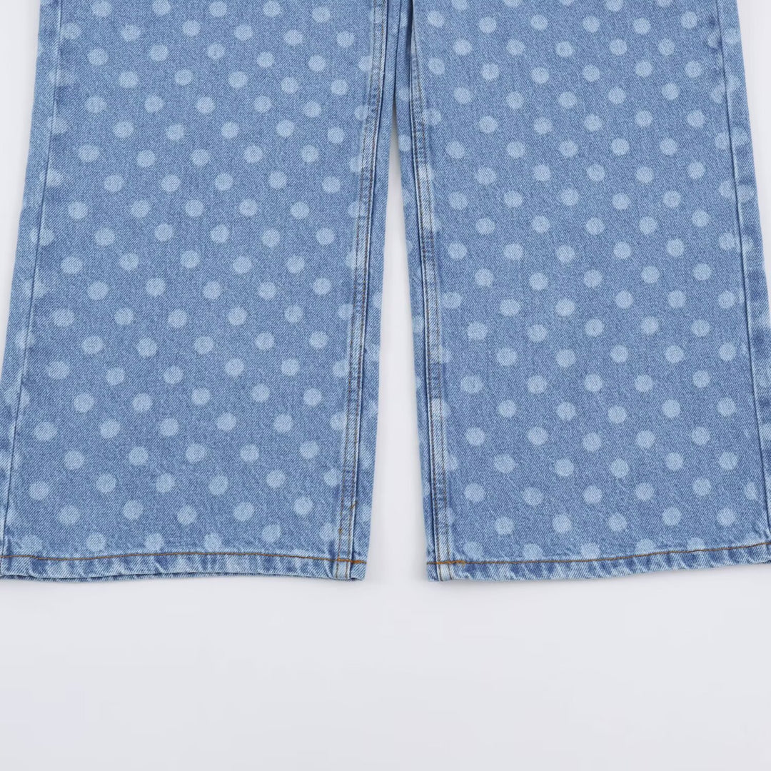 Damen Kurzgeschnittene Weitbein-Jeans mit Tupfenmuster und hoher Taille Echoarchiv