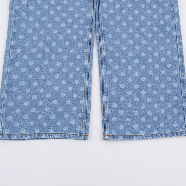 Damen Kurzgeschnittene Weitbein-Jeans mit Tupfenmuster und hoher Taille Echoarchiv