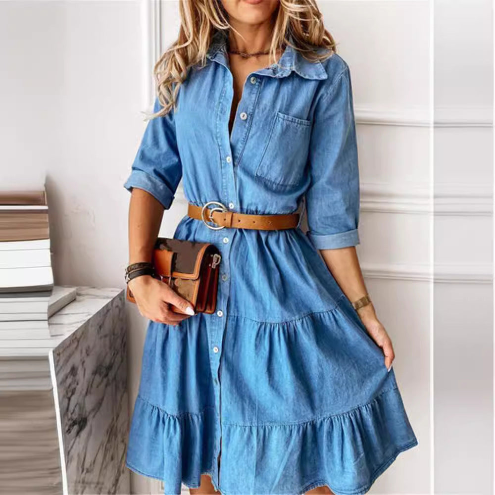 Damen nan Stufen-Hemdblusenkleid mit Taillenbetonung, durchgehender Knopfleiste und Brusttasche Echo Archiv