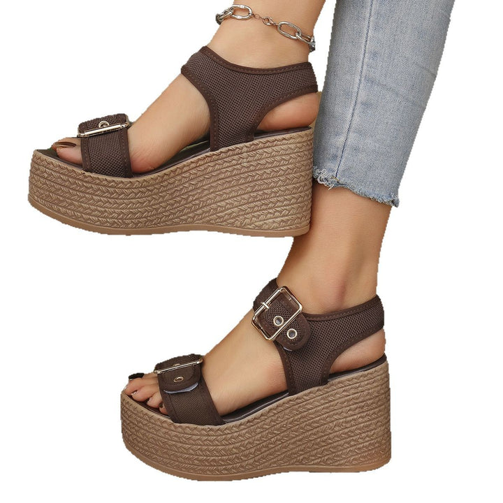 Damen nan Espadrille-Plateau-Sandalette mit textilen Riemen, großen Metallschnallen und gepolstertem Komfortfußbett Echo Archiv