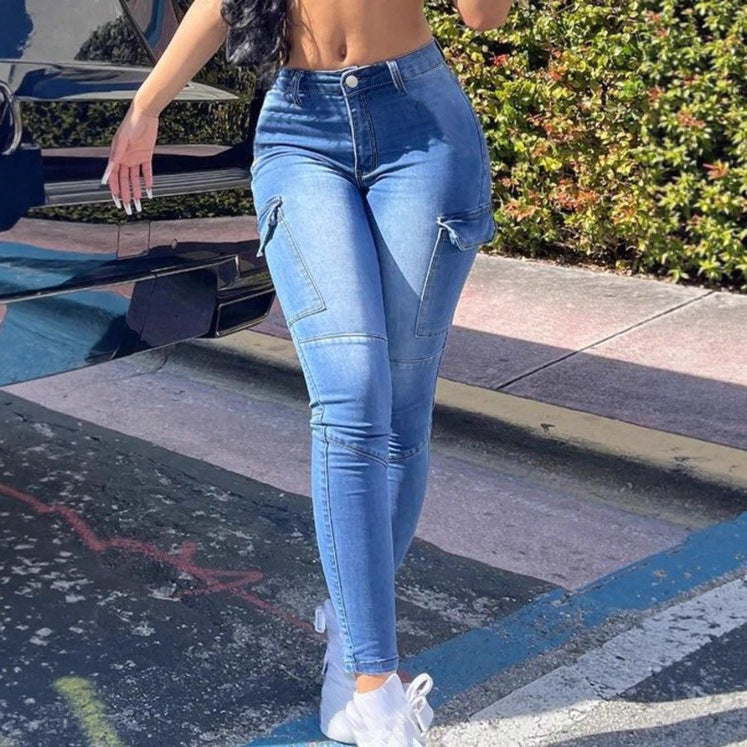 Damen High-Waist Sculpting-Cargo-Skinnyjeans mit Kniepasse und aufgesetzten Cargotaschen Echo Archiv