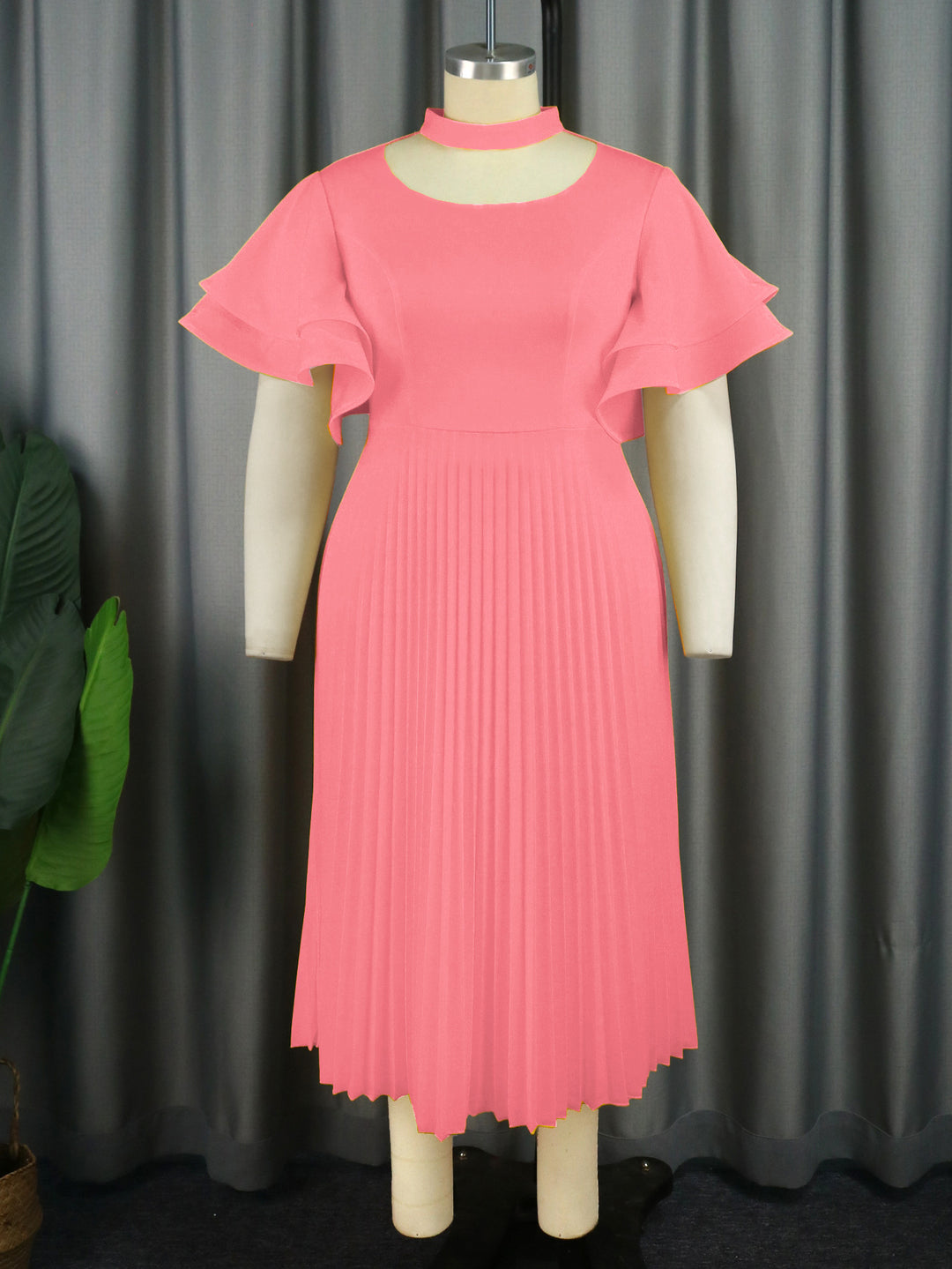 Damen Plissee Maxikleid mit Choker und voluminösen Ärmeln Echo Archiv