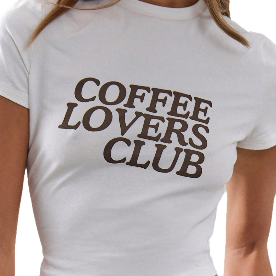 Damen Crop-T-Shirt mit kreativem Kaffeeliebhaber-Print Echo Archiv