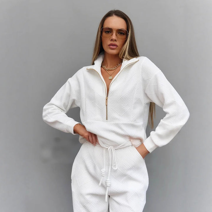 Damen nan gesteppter Loungeanzug mit halbem Reißverschluss und elastischer Komforthose Echo Archiv