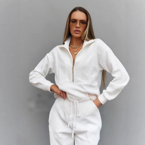 Damen nan gesteppter Loungeanzug mit halbem Reißverschluss und elastischer Komforthose Echo Archiv