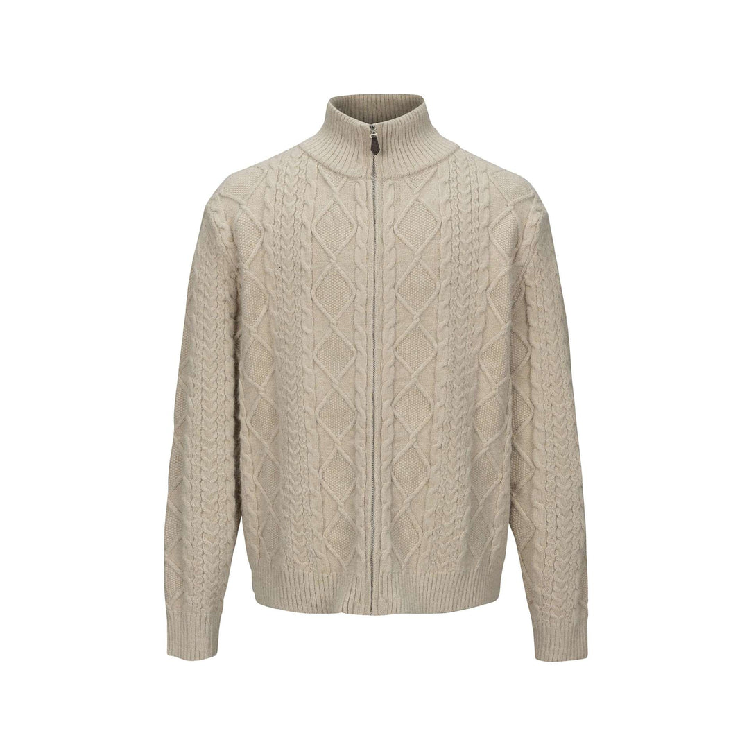 Herren Strick-Zipjacke mit Zopfmuster und hohem Stehkragen Echoarchiv