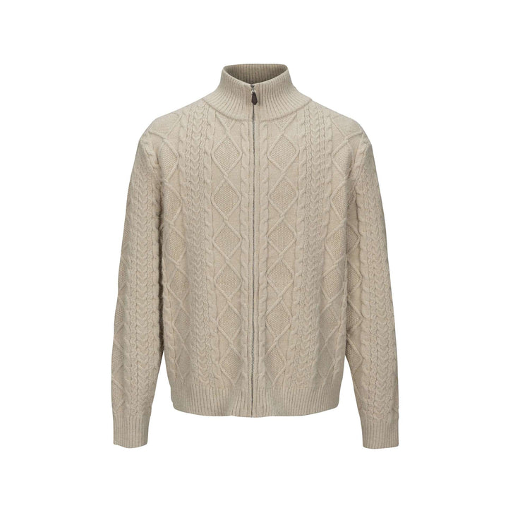 Herren Strick-Zipjacke mit Zopfmuster und hohem Stehkragen Echoarchiv