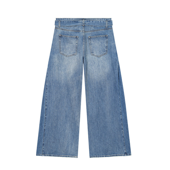 Damen Weite Denim-Hose mit seitlichen Falteneinsätzen, High‑Waist und Taillengürtel Echo Archiv