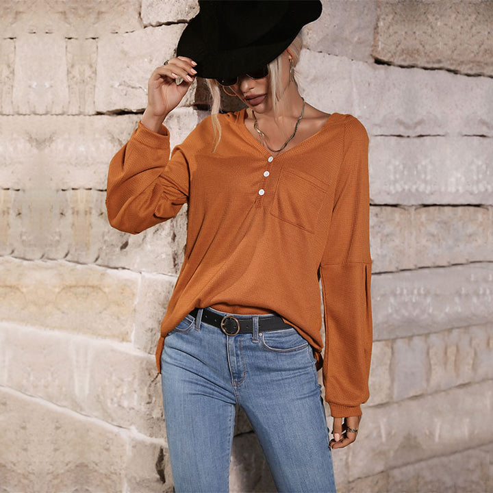 Damen Lässiges Langarmshirt mit Knopfleiste Echo Archiv
