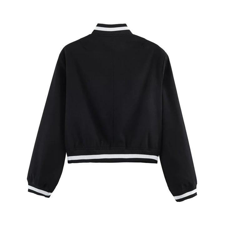 Damen nan kurzgeschnittene Bomberjacke im Varsity-Stil mit Rippbündchen und Druckknopfverschluss Echo Archiv