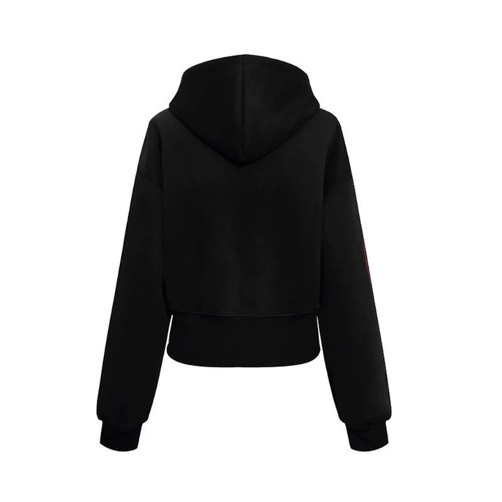 Damen Kurz geschnittene Zip-Hoodie aus French Terry mit gepunkteter Kapuzenfütterung und Wappen-Stick Echoarchiv