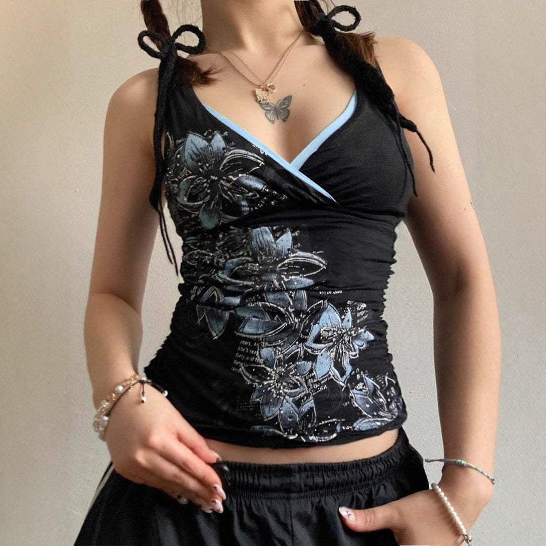 Damen Spaghetti-Trägertop mit floralem Druck und elegantem V-Ausschnitt Echo Archiv
