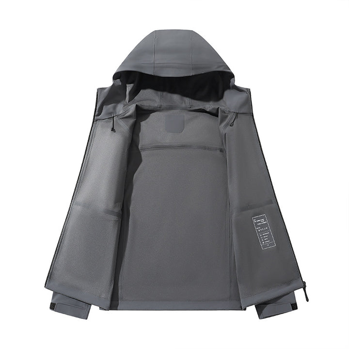 Herren Wasserabweisende Softshell-Outdoorjacke mit Kapuze, verschweißten Nähten & minimalistischer Reißverschluss Echoarchiv