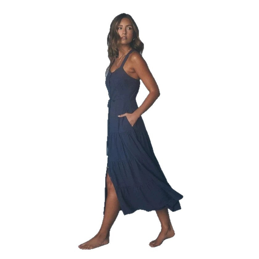 Damen Maxikleid mit nostalgischem Knopfverschluss und verstellbaren Trägern Echo Archiv