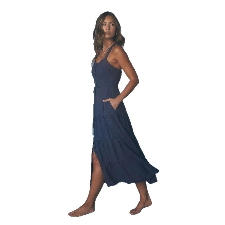 Damen Maxikleid mit nostalgischem Knopfverschluss und verstellbaren Trägern Echo Archiv