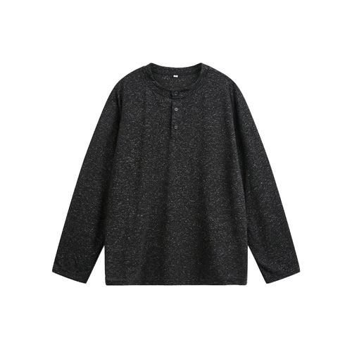 Unisex Meliertes Baumwoll-Henleyshirt im Oversize-Look mit kurzer Knopfleiste Echoarchiv