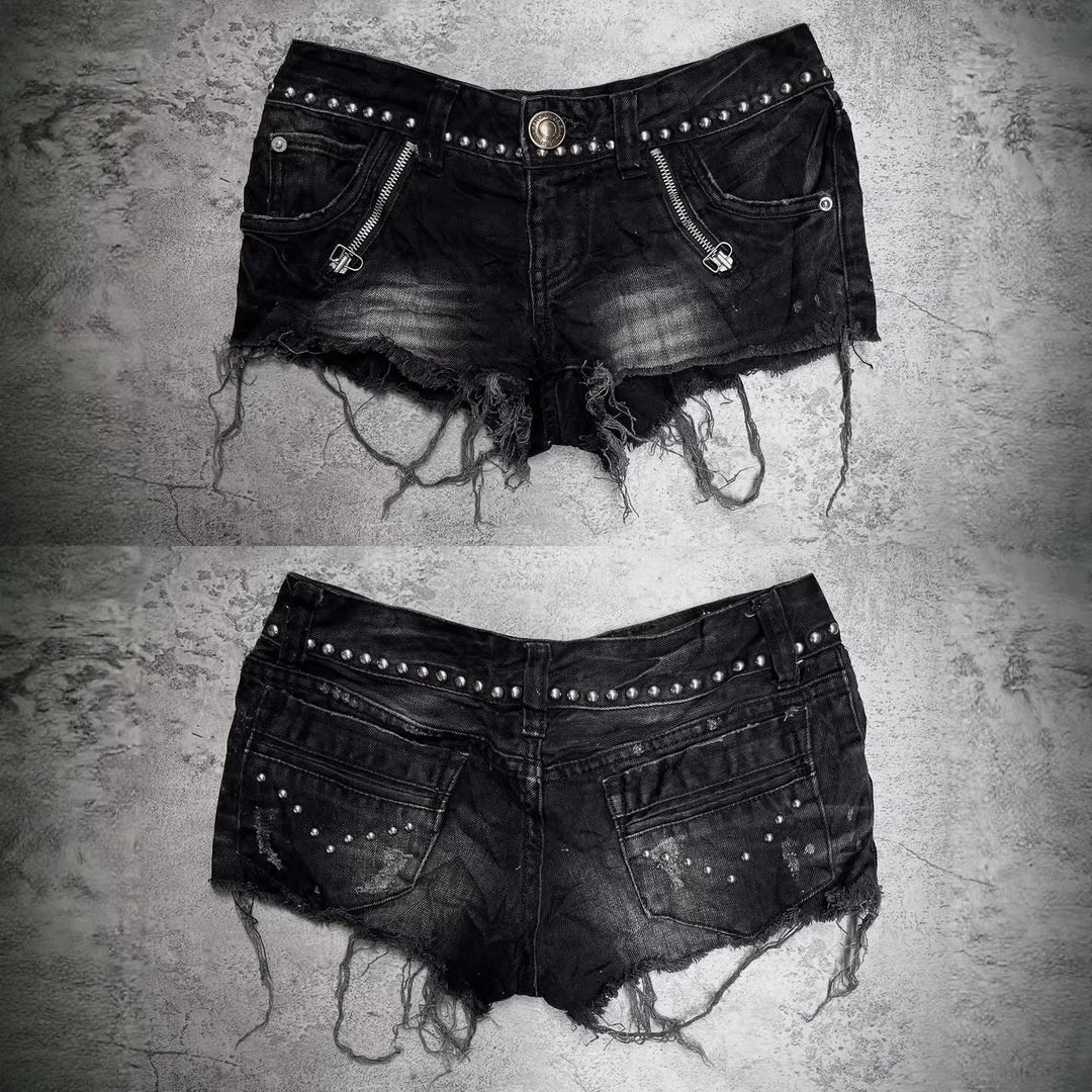 Damen Modische Destroyed Denim-Shorts mit Nieten Echo Archiv