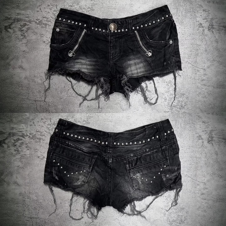 Damen Modische Destroyed Denim-Shorts mit Nieten Echo Archiv