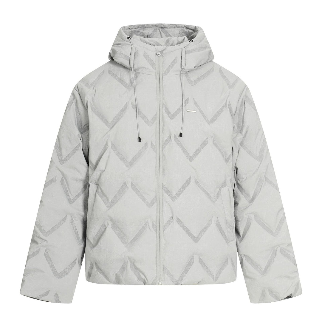 Damen Kurz geschnittene wattierte Kapuzenjacke mit reflektierender Chevron-Steppung Echoarchiv