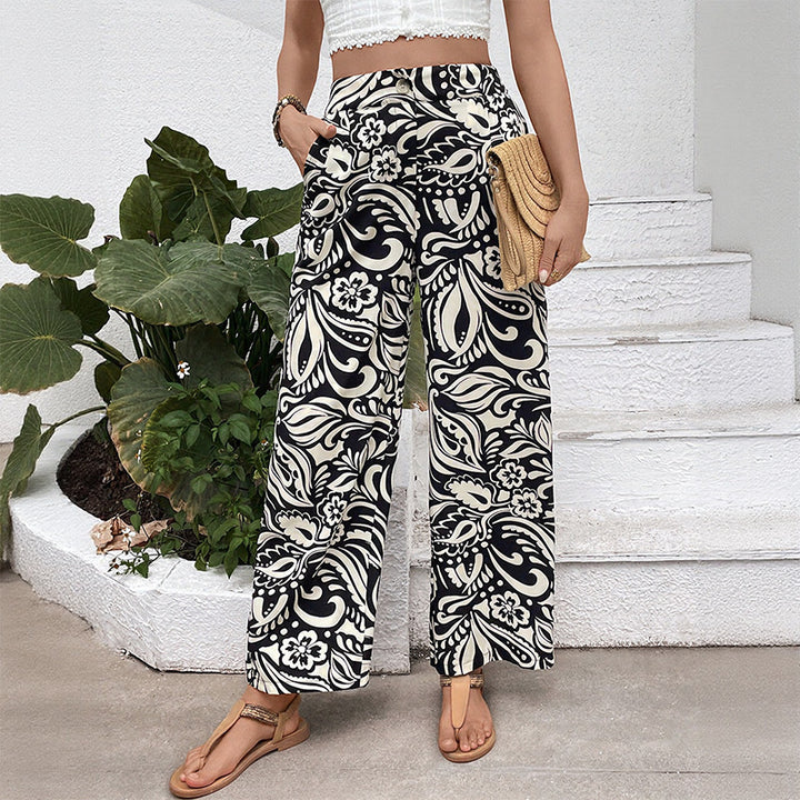 Damen Weite Palazzo-Jeans mit floralem Muster Echo Archiv