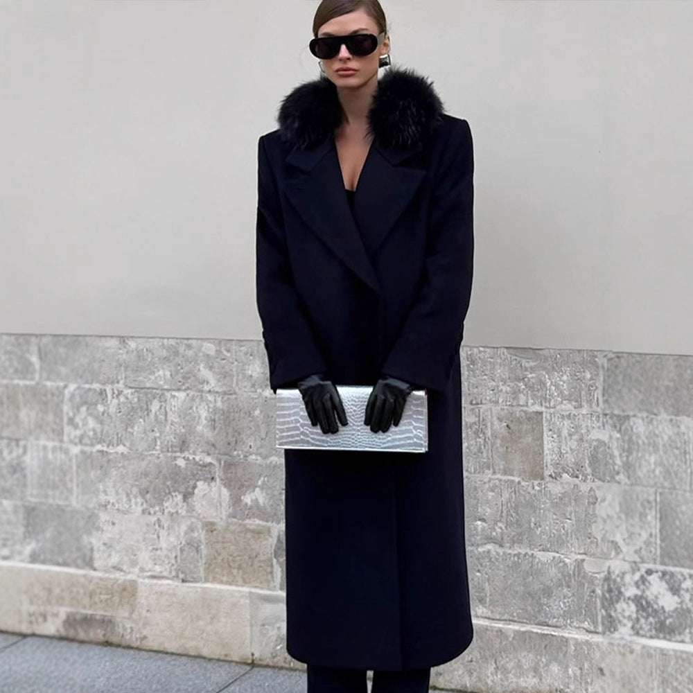 Damen langer Wollmix-Mantel mit großzügigem Kunstpelz‑Schalkragen und Oversize‑Schnitt Echoarchiv