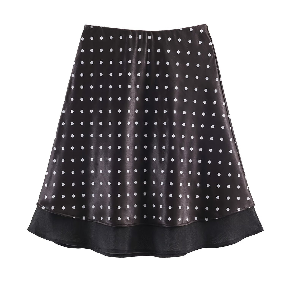 Damen A-Linien-Midirock mit doppellagigem Saum und Polka-Dot-Print Echoarchiv