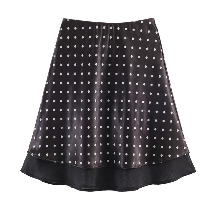 Damen A-Linien-Midirock mit doppellagigem Saum und Polka-Dot-Print Echoarchiv