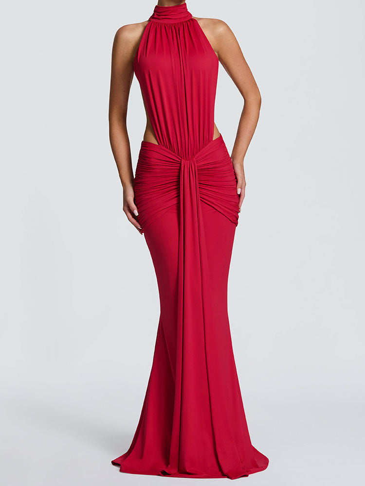 Damen Elegantes Maxikleid mit drapiertem Vorderteil und hochgeschlossenem Design Echo Archiv