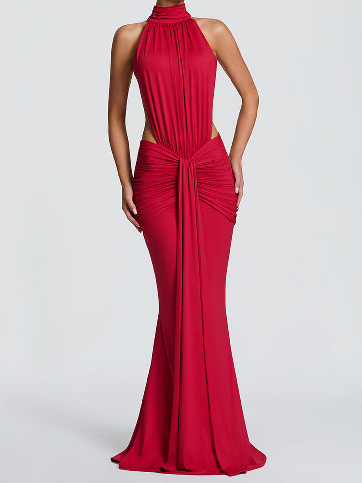 Damen Elegantes Maxikleid mit drapiertem Vorderteil und hochgeschlossenem Design Echo Archiv