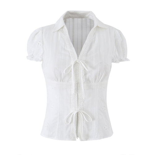 Damen Broderie-Anglaise Bluse mit Puffärmeln, Taillenbetonung und vorderer Bindung Echo Archiv