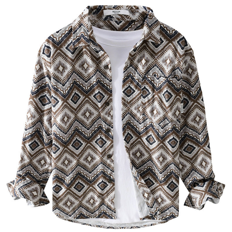 Herren Gemustertes Overshirt im Relaxed-Fit mit geometrischem Diamantprint und Brusttasche Echoarchiv