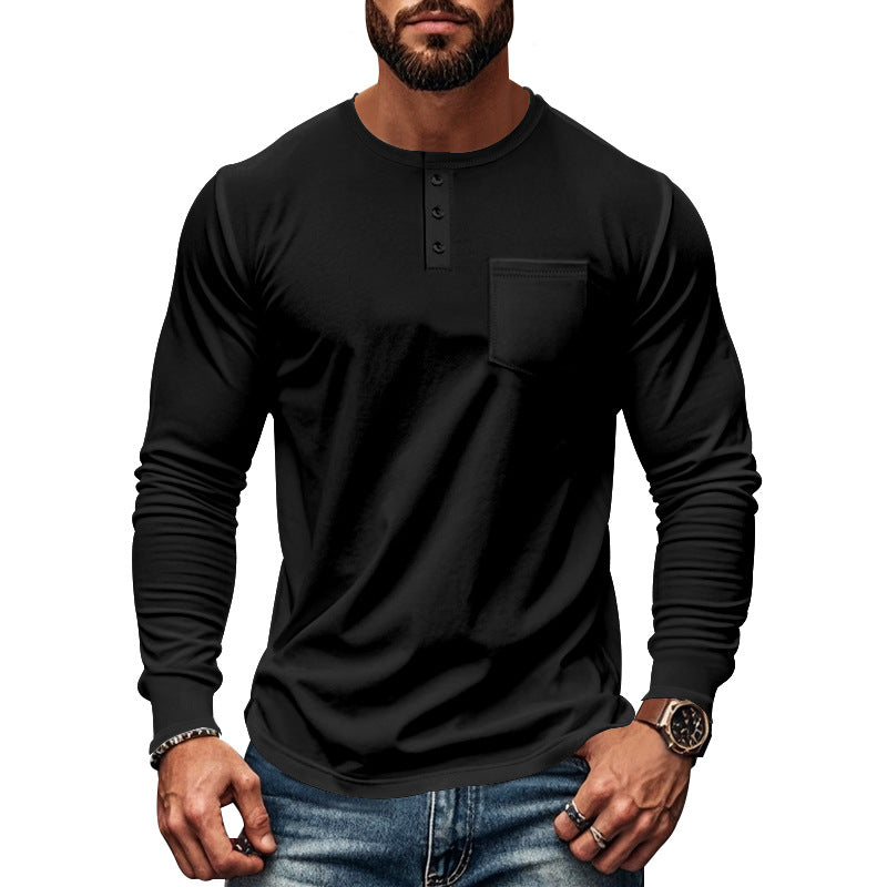 Herren Langarm-Henley-Shirt mit praktischer Brusttasche Echoarchiv