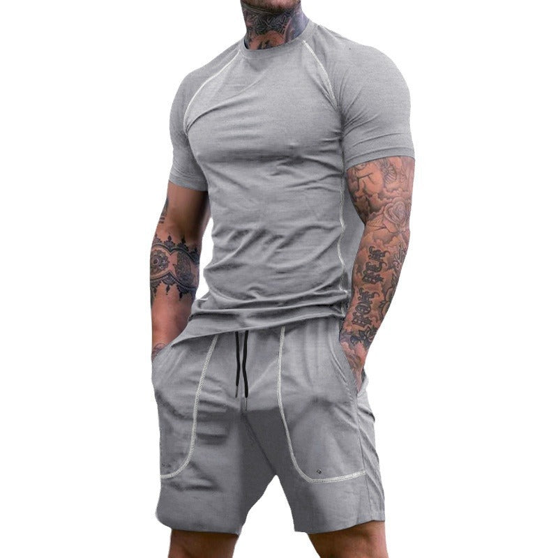 Herren nan Raglan-Fit Kurzarmshirt- und Tunnelzug-Shorts-Set aus atmungsaktivem Stretch-Jersey mit Kontrastnähten Echo Archiv