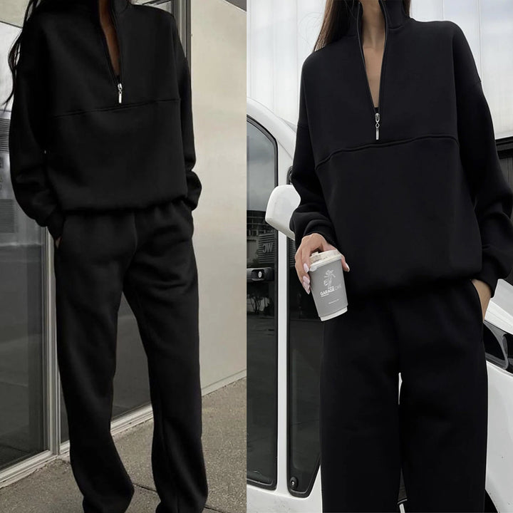 Damen Oversize Half-Zip Sweatshirt mit Stehkragen und weicher Jogginghose – Avérine