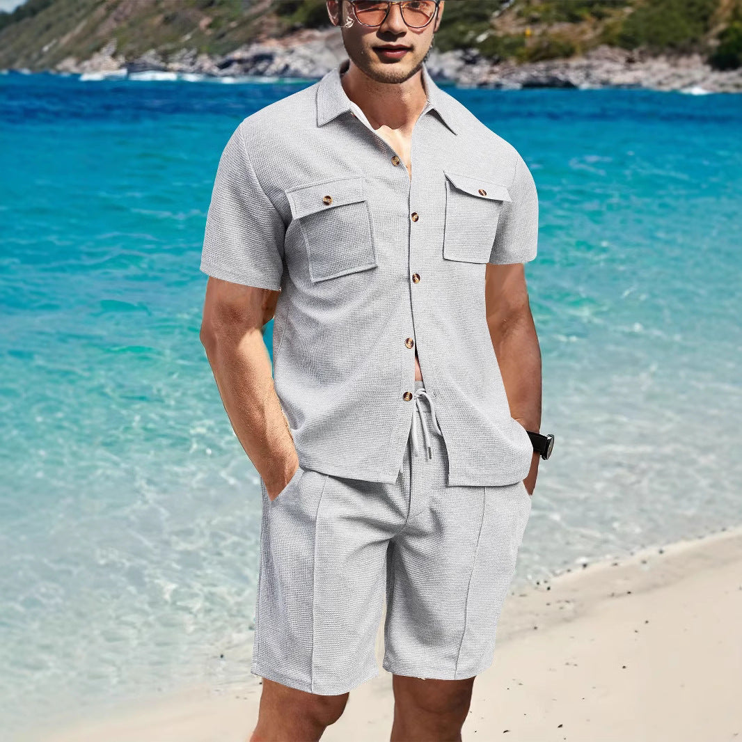 Herren lässiges Strandhemd und Shorts Set mit praktischen Taschen Echoarchiv