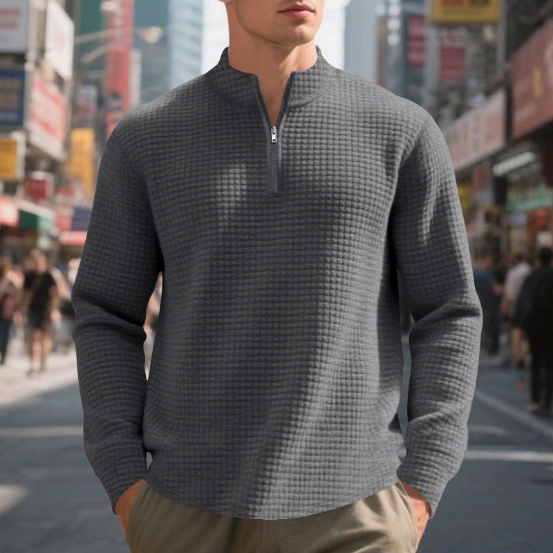 Herren Stepp-Quarter-Zip-Pullover mit Karomuster und Stehkragen Echoarchiv