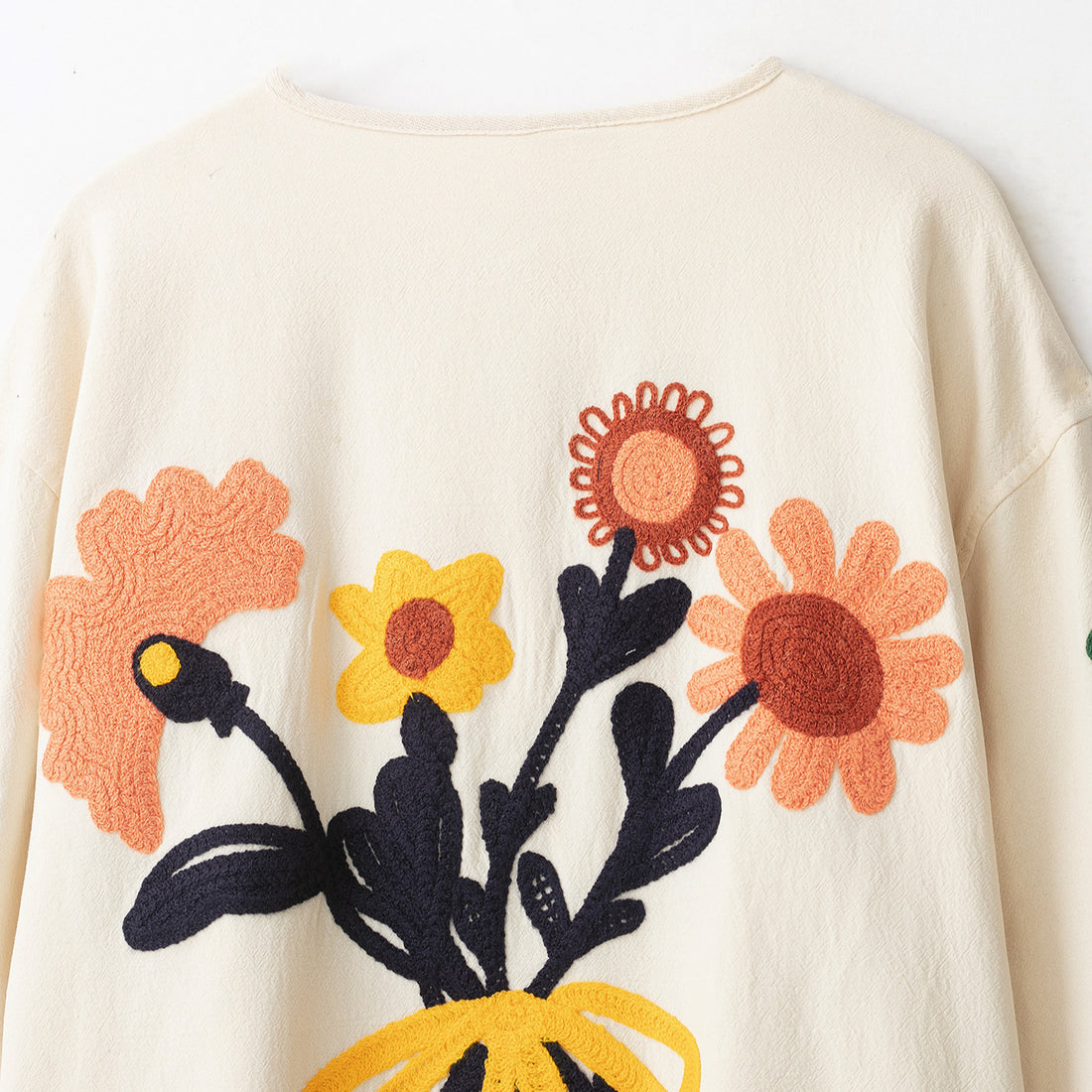 Damen Bestickte Oversize Baumwolljacke mit Blumendekor und Knopfleiste Echoarchiv