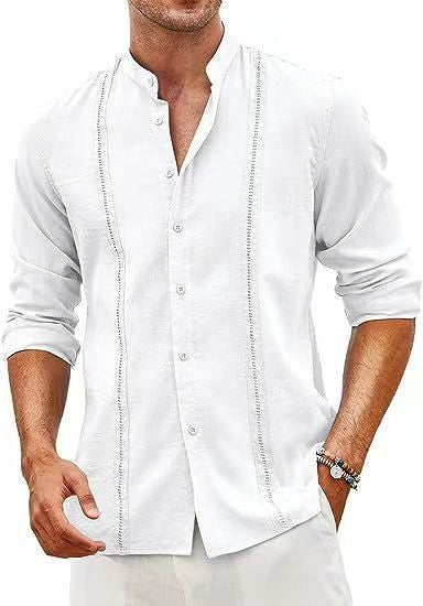 Herren Elegantes Langarmhemd mit Stehkragen und feinen Stickdetails Echoarchiv