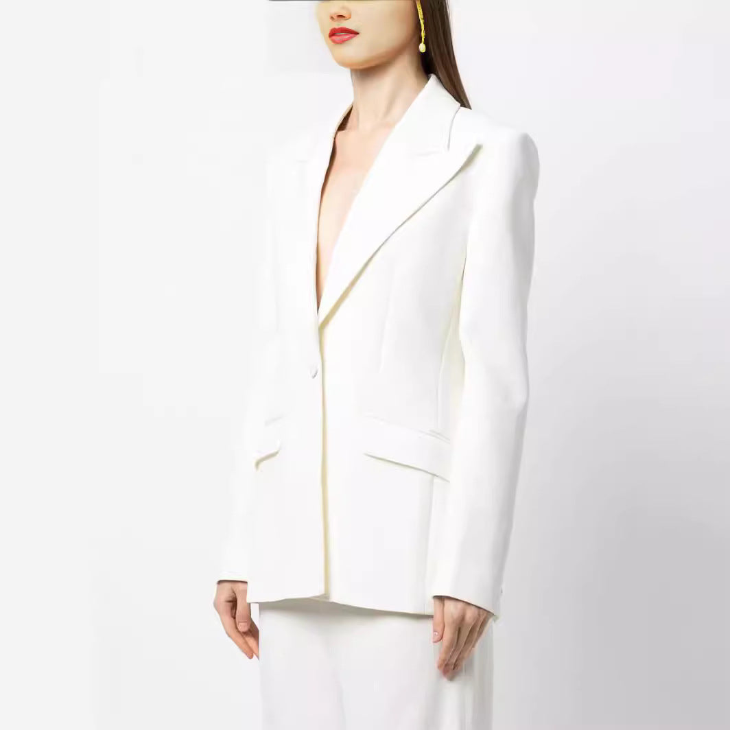 Damen Eleganter Einreihiger Maßgeschneiderter Blazer mit taillierter Schnittführung und weiter Palazzohose Echoarchiv