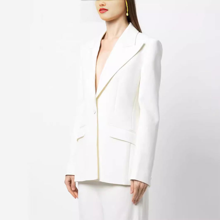 Damen Eleganter Einreihiger Maßgeschneiderter Blazer mit taillierter Schnittführung und weiter Palazzohose Echoarchiv