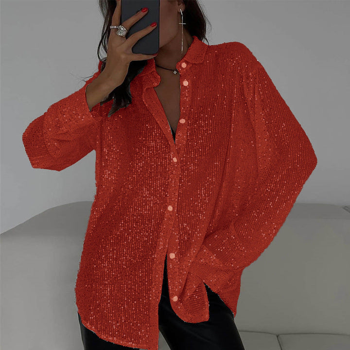 Damen Glitzernde Oversize-Hemdbluse Echoarchiv